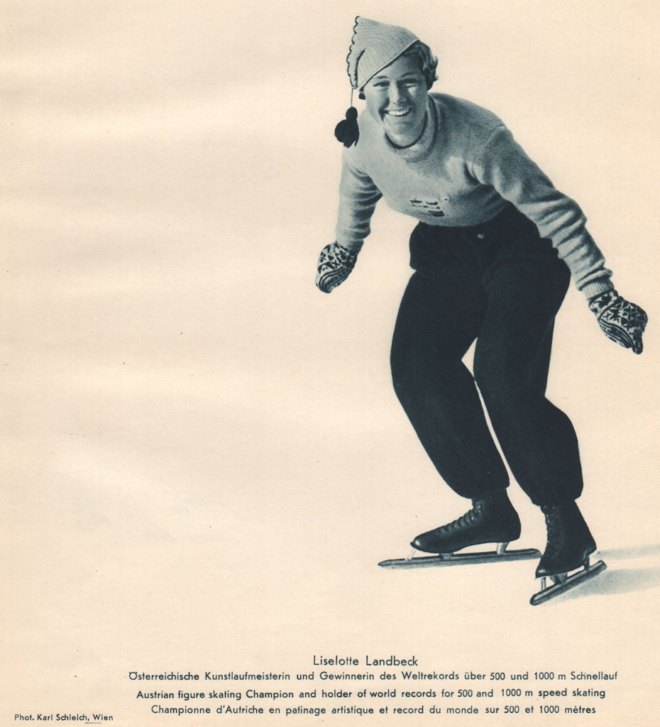 SPEED SKATING Liselotte Landbeck, Austrian Champion & world record holder 1935